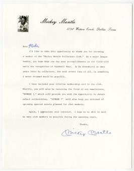 Mickey Mantle 1983 Signed Letter, Envelope and Mickey Mantle Collector’s Club Information Sheets (3 pages, envelope and Collectors Club Card)